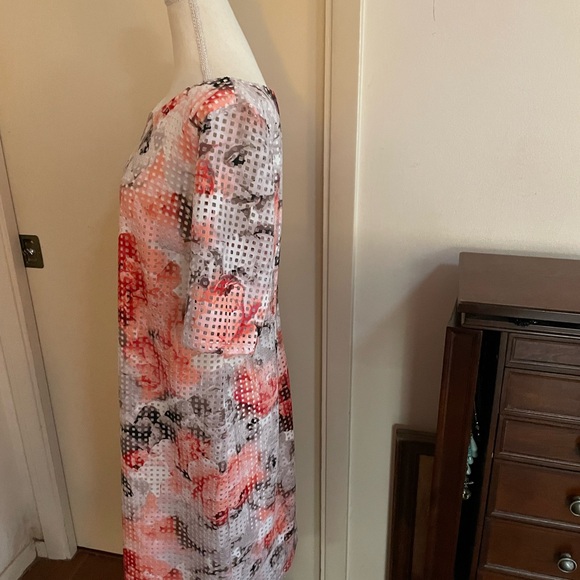 SANDRA Darren sheath Dress Sz 16 mesh floral print short Sleeve white peach gray - Picture 8 of 12